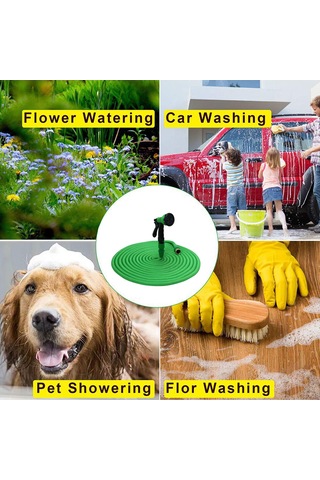 Mufunye Yeşil 25ft Genişletilebilir Su Hortumu - 7 Farklı Sprey Modu İle Araba Yıkama, Bahçe Sulama Ve Temizlik Yeşil