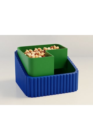 3d Baskı Fıstık Kasesi - Çift Hazneli Kabuk Ayırıcı Sunum Kasesi - Mavi Yeşil Diğer
