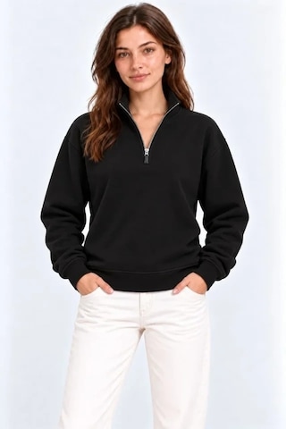 DefyModa Üç İplik İçi Şardonlu Dik Yaka Yarım Fermuarlı Kışlık Sweatshirt - Siyah