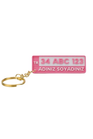 Kişiye Özel Plaka Anahtarlık Çiftli Set 2 Adet - İsimli Ve Plakalı Araç Anahtarlığı Pembe