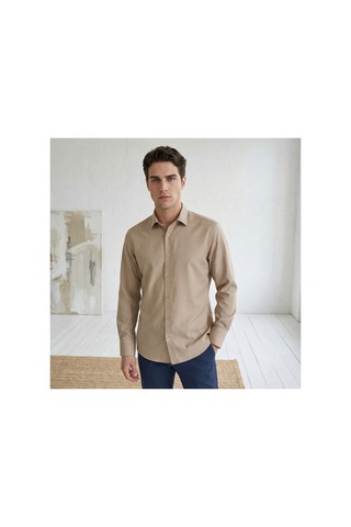 Yusaytr Slim Fit Uzun Kollu Pamuklu Gizli Düğme Yakalı Oxford Gömlek Açık Kahve Açık Kahve