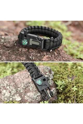 Ams Net 5'i 1 Arada Çok Fonksiyonlu Hayatta Kalma Bilekliği Pusula, Düdük, Çakmak Taşı Ve Şemsiye İpi Bileklik Haki