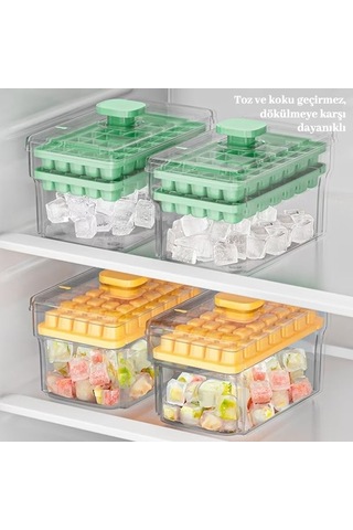 Ulzyvf Kolay Kullanımlı 68 Küplük Buz Kalıbı, 2 Katlı, Dondurucuya Uygun, Renkli Tasarım Yeşil