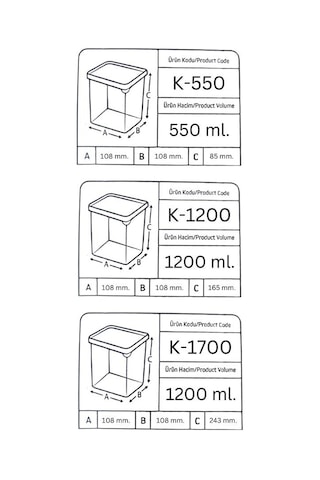 Offbox Kare Bakliyat Baharat Gıda Saklama Kabı - 3 Çeşit - 6 Adet Antrasit Şeffaf