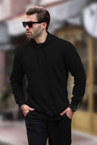 Madmext Siyah Kapüşonlu Erkek Sweatshirt 7069 Siyah