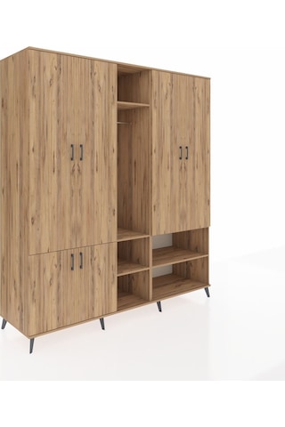 Kronos Dolap 15 Raflı 5 Kapaklı Tek Askılı 220x59x243 Çam-çam/çam Atlas Çam/atlas Çam