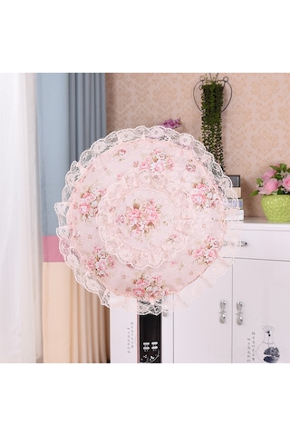 Youmex Stilful Zeytin Dalı Pudra Renkli Dikişli Fan Koruması - Masaüstü Fanlar İçin Toz Engeli, 48x48 Cm Standart Boyut Pembe