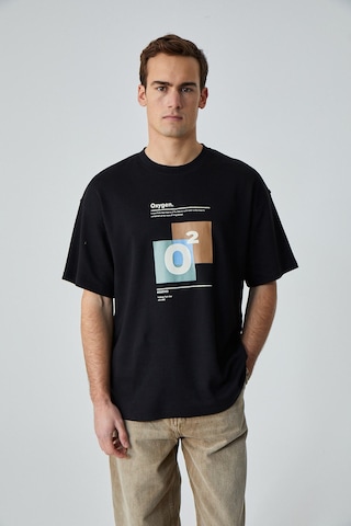 Grımelange Prısmatıc Erkek Siyah Oversize Bisiklet Yaka Baskılı T-shirt