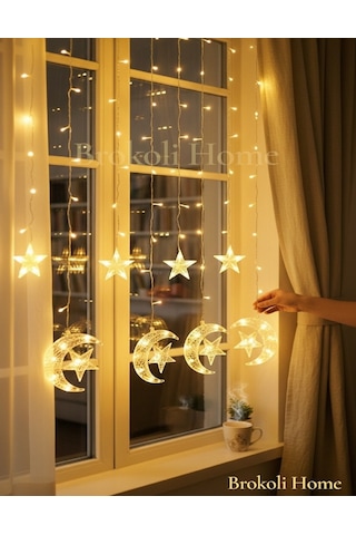 Ay Yıldız Perde Led 8 Mod Ramazan Led Işık Gün Işığı Ramazan Süsleme Led Aydınlatma Ramazan Işık Gün Işığı