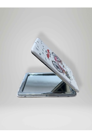 Işıltılı Bisiklet Temalı Çift Taraflı Cep Çanta Makyaj El Aynası 6cm X 9,5cm Kod:35