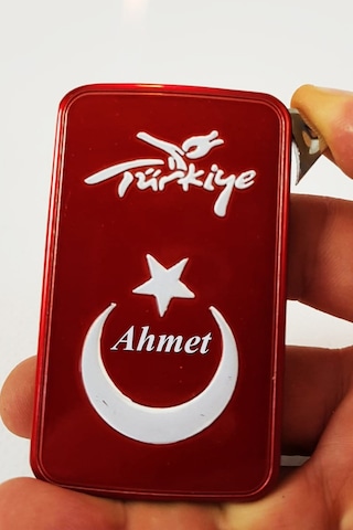 Kişiye Özel İsimli Kırmızı Türk Bayrağı Çakmak Aynalı Çakmak Türkiye Ay Yıldız Kırmızı