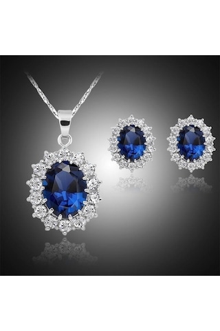 Taşlı Gümüş Kaplama Takı Seti