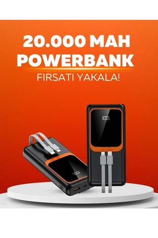 Hubrendy 20.000 Mah Powerbank 22.5w Hızlı Şarj, Çok Kablolu, Dijital Göstergeli Diğer