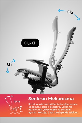 Samurai Ergonomik Koltuk Bel Destekli, Tekerlekli, Yükseklik Ayarlı, Yönetici Koltuğu -506.f.1.62 Koyu Gri