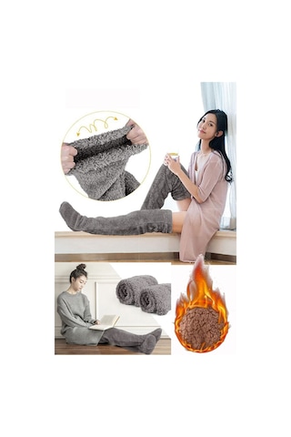 Sauna Suit Gri Sock Peluş Uyku Çorabı Welsoft Diz Üstü Oda Çorabı Ayak Isıtıcı Uzun Gonç Çorap Gri