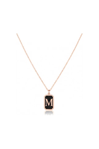 Gece Siyahı Parıltısı Harf Gümüş Kolye - Rose Rose Gold Gece Siyahı Parıltısı Harf Gümüş Kolye - Rose Rose Gold