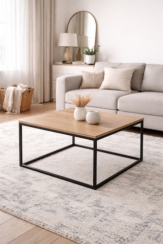 Rafadi Modern Orta Sehpa Salon Oturma Odası Orta Sehpa Metal Ayaklı Atlantik Çam
