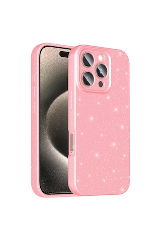 Apple Uyumlu iPhone 16 Pro Kılıf Kamera Korumalı Simli Lüks Zore Koton Kapak Açık Pembe