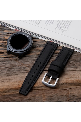 Vagave Samsung Uyumlu Watch 5 - Watch 4 - Watch 3 Deri Kordon- Siyah