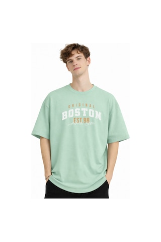 Misa Tahtakale Boston - Baskılı Oversize Tişört Su Yesılı Çok Renkli