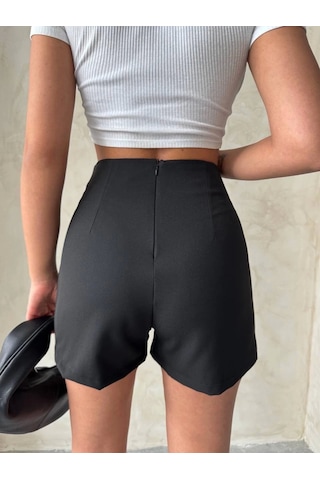 Yüksek Bel Parçalı Double Kumaş Şort S25312 Siyah
