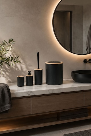 Decorev 4'lü Banyo Seti Siyah Tuvalet Kova Wc Set Siyah
