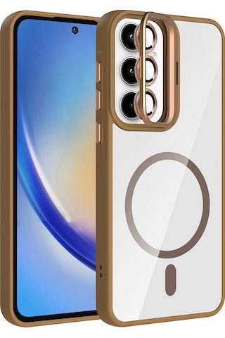 Zore Galaxy Uyumlu A55 Kılıf Standlı Ve Kamera Lens Hediyeli M-safe Şarj Özellikli Ogaa Etro Kapak - Desert Tita Desert Titanyum