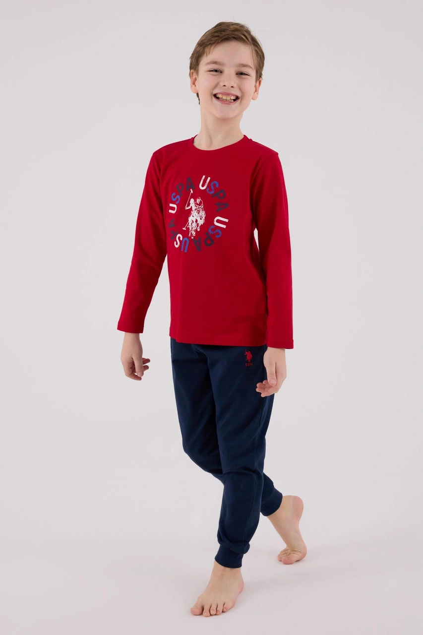 U.s. Polo Assn. Garson Erkek Uspa Logo Süprem 4 Mevsim Kumaş Uzun Kollu Lastikli Pijama Takım Kırmızı