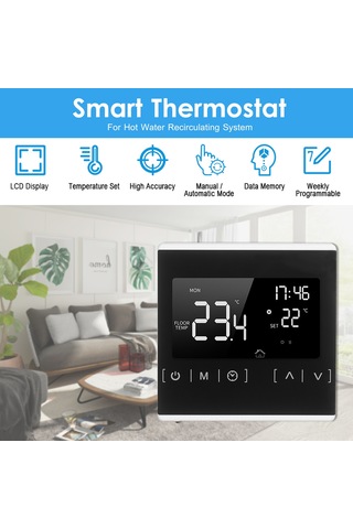 Geeroyoo Akıllı Dokunmatik Isıtma Termostati Mh-1822s Beyaz - 5+2/6+1 Programlanabilir, 5-50 C Ayar Aralığı, Düşük/sıcaklık Koruması