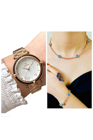 Reward Rw03436 Spor Model Çelik Kadın Kol Saati+nazarlık Set