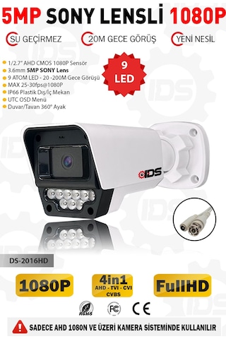 4 Kameralı Fullhd 5mp Lensli Gece Görüşlü 9 Led Güvenlik Kamerası Seti - 500gb