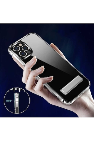 Apple Uyumlu iPhone 12 Pro Max Kılıf Standlı Şeffaf Silikon Zore L-stand Kapak Renksiz