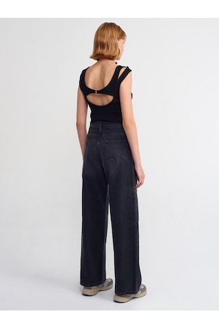 Dilvin Önü Parçalı Denim Kargo Pantolon Siyah