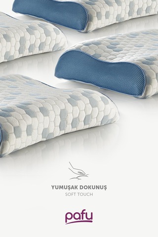 Pafu Visco Çift Boyun Destekli Kumaşlı Cooler Ortopedik Yastık Beyaz - Mavi