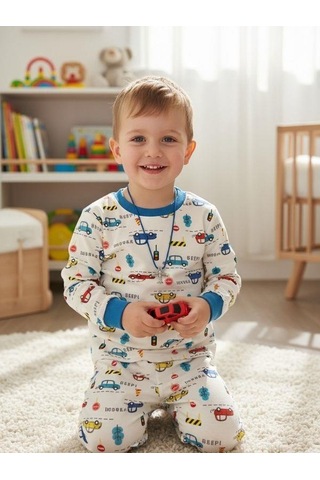 Zekids Erkek Çocuk Pamuklu Araba Desenli Pijama Takımı-16838 Renklı