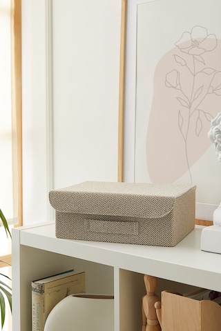 Ocean Home Textile Çekmece İçi Bej Renk Dokulu Kumaş Kapaklı Kutu 30 x 23 x 11 cm