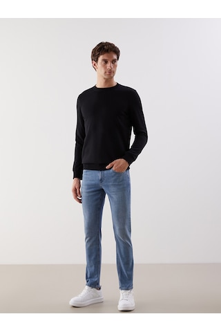 Lcwaıkıkı Basic Siyah Bisiklet Yaka Uzun Kollu Erkek Sweatshirt