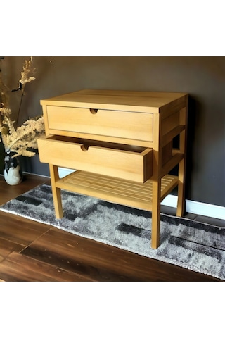 Doğal Ahşap 2 Çekmeceli Komodin 1. Sınıf Masif Çam Ağacı