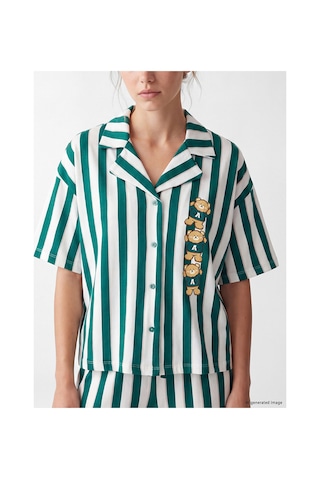 LC Waikiki Alıta Cıty Farkıyla Lcw Young Ekru Penye Çizgili Kısa Kollu Kadın Pijama Takım Ekru - 929536706 Ekru