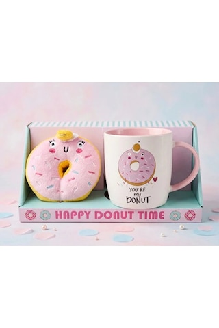 Donut Peluş Anahtarlıklı Kupa 360 Ml Pembe2