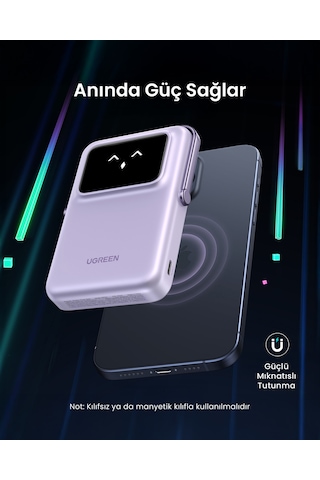 Ugreen Uno Magsafe Wireless 10.000 Mah 20w Hızlı Şarj Mini Powerbank, Mor, 45328 Standart