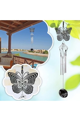 Feng Shui Kelebek Temalı Rüzgar Çanı Dış Mekan Bahçe Balkon Süsü Yeni Ev & Arkadaş Hediyesi 60 Cm. 60 Cm
