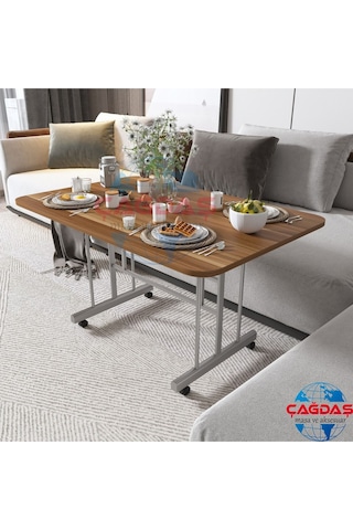 Teknor Tekerlekli Masa Orta Sehpa 70x110 Cm Metal Ayak Kahverengi