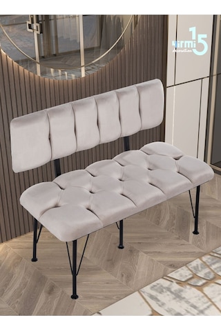 Yirmi15 Metal Ayaklı Metal Alt Kasalı New 2024 Sırtlı Bench Bank Krem Bench