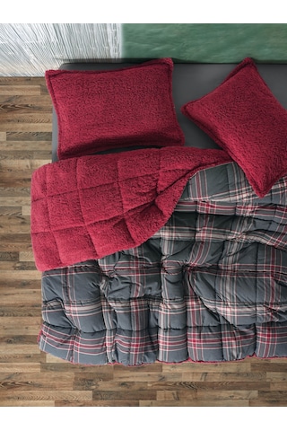 Cozy Home Festive Çift Kişilik Çift Taraflı Peluş Yorgan Noel Kırmızı Kırmızı