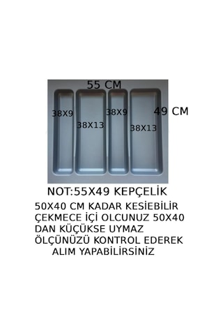 55x49 Cm Çekmece İçi Gri Kepçelik Organizer 50x40 Cm Kesilebilir Gri