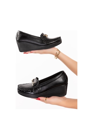 Artı-artı014-14501-t Hakiki Deri Ortopedik Platform Topuk Kadın Bağsız Hakiki Roc Siyah Ayakkabı 001