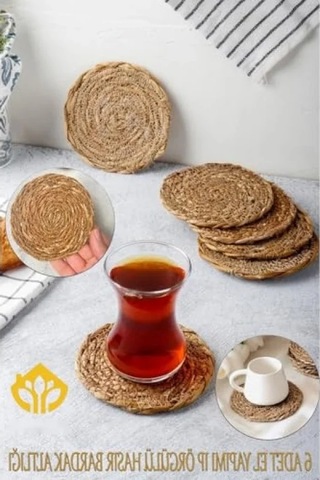 El Yapımı Yuvarlak Hasır Bardak Altlığı - 10 Cm, 6 Adet 1