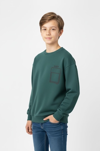 Baskı Detaylı Bisiklet Yaka Erkek Çocuk Sweatshirt-90914 Yeşil