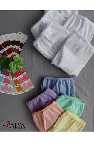 Alya Underwear Kız Çocuk Kalpli Dokuma Lastik Pamuklu Kumaş Slip Külot 5'li Paket 5 Adet Beyaz Multicolor-x18
